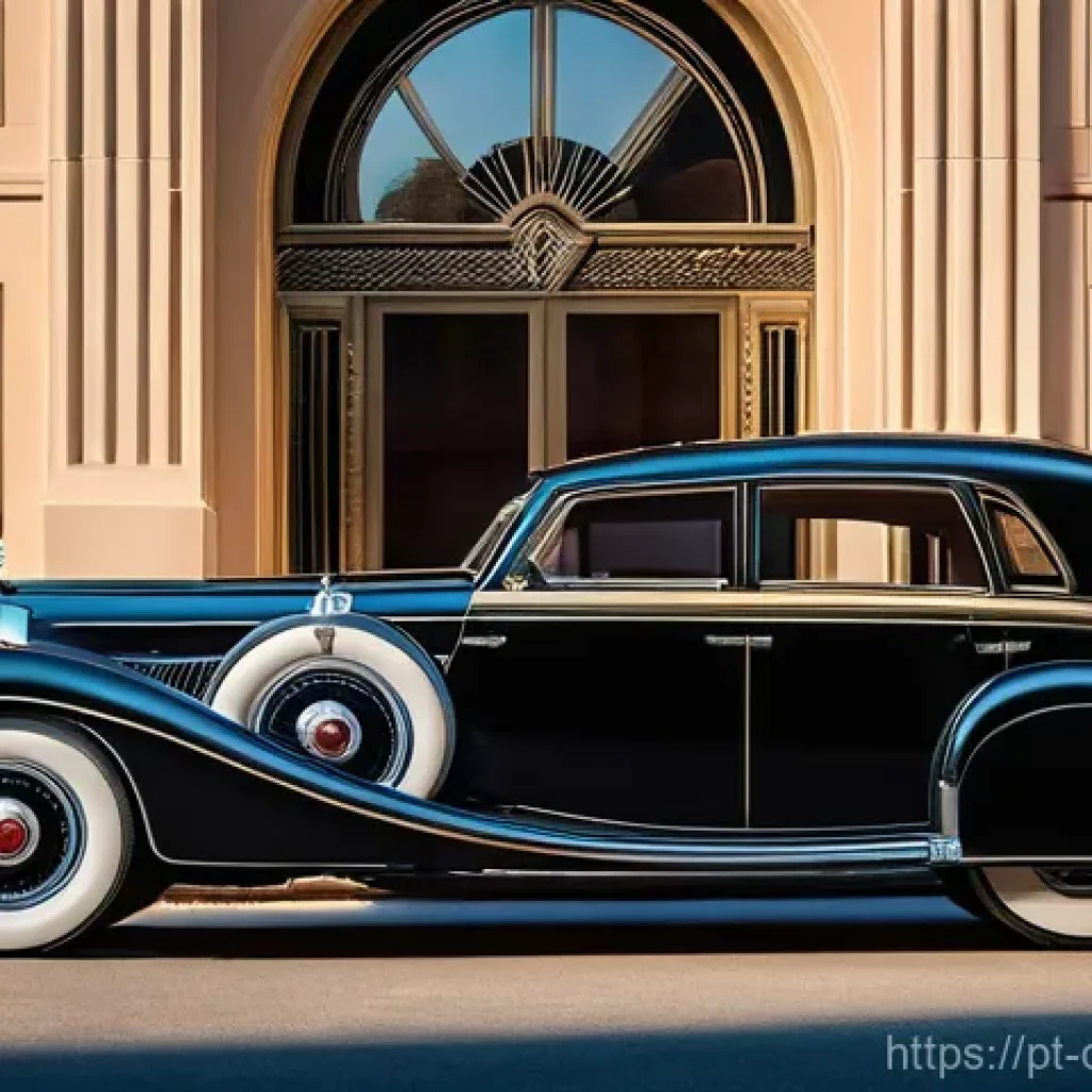 자동차 디자인 역사 - **Prompt 1: Art Deco Automotive Elegance**
"A stunning, highly stylized 1930s luxury car, remini...