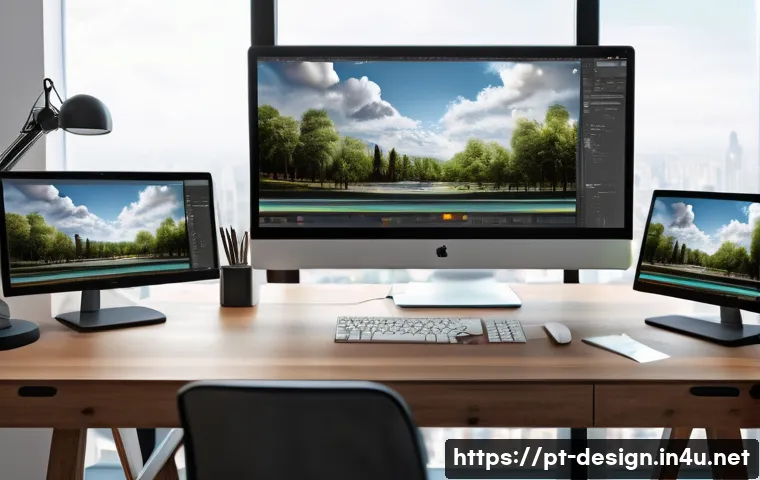 포토샵 합성 기술 - A detailed digital artwork of a professional Photoshop workspace showing multiple transparent layers...