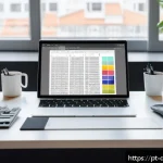 Home 16 인디자인 레이아웃 기법 - A modern graphic designer’s workspace featuring a large computer screen displaying Adobe InDesign wi...